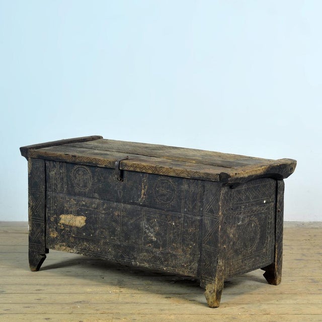 Antique shepherd’s chest with geometric decoration from the Carpathian Highlands, ca. 1820. Also called sarcophagus chests...