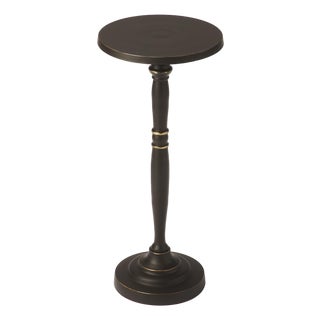 Langford Indoor 10 in. W Round Metal Pedestal Base Side Table, Black Gold For Sale