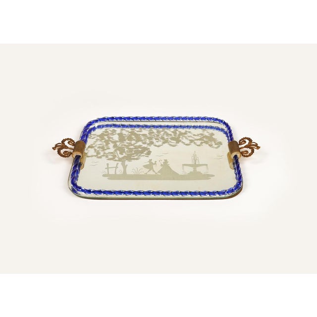 Amazing Midcentury mirror-engraved Murano glass serving tray. This wonderful piece was produced in Italy during 1950s by...