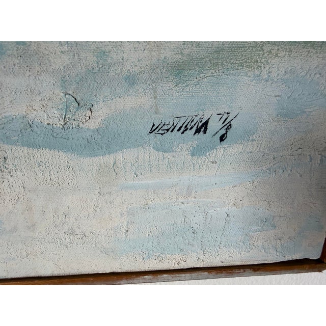 1977 Vintage Coastal Seascape Oil on Canvas Painting – Signed, Illegible For Sale - Image 9 of 12