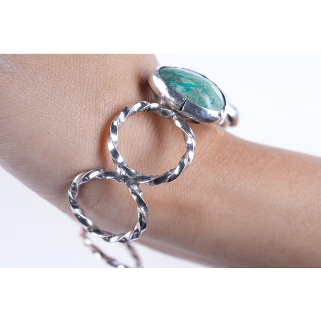 Rustic 6.75" Vintage Southwestern sterling/turquoise cuff bracelet For Sale - Image 3 of 9