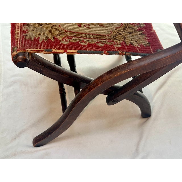 Wood Antique 1860s Civil War Officer's Folding Camp Carpet Chair For Sale - Image 7 of 12