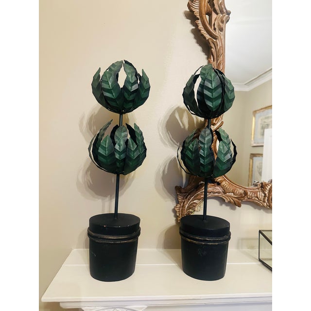 Dark Green Vintage Tole Topiaries, a Pair For Sale - Image 8 of 8