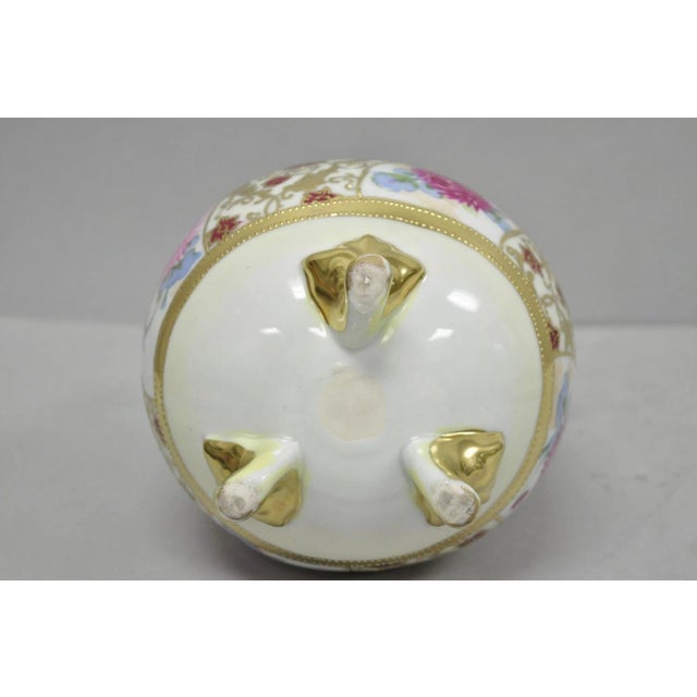 Antique Nippon Moriage Porcelain Twin Handle Ball Vase W/ Hand Painted Roses For Sale - Image 13 of 14