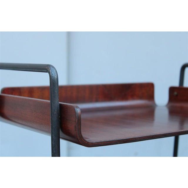 Curved Metal and Mahogany Shelf from Carlo Ratti, 1950s For Sale - Image 4 of 13