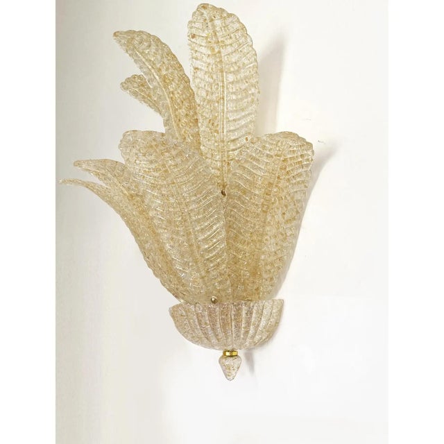 Gold “Graniglia” Leaf Murano Glass Wall Sconces in Venetian Style - a Pair For Sale - Image 12 of 17