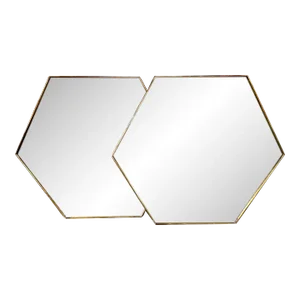 Pair of Italian Brass Frame Hex Mirrors