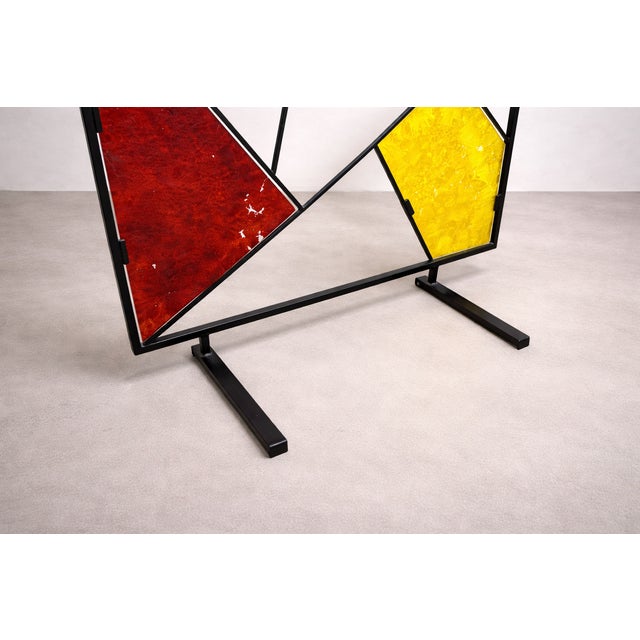 Mid-Century Modern Geometric Room Divider with Textured Colored Glass, 1970s For Sale - Image 15 of 16