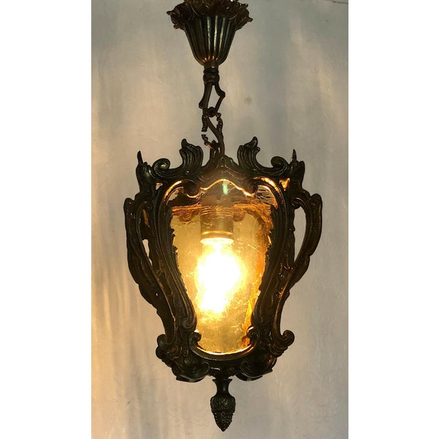 Brass Glass Single Light Chandelier, 1950s For Sale - Image 6 of 11