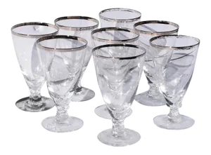 1930s Silver Rimmed Cocktail Glasses 8 Attributed to Dorothy Thorpe - Set of 8