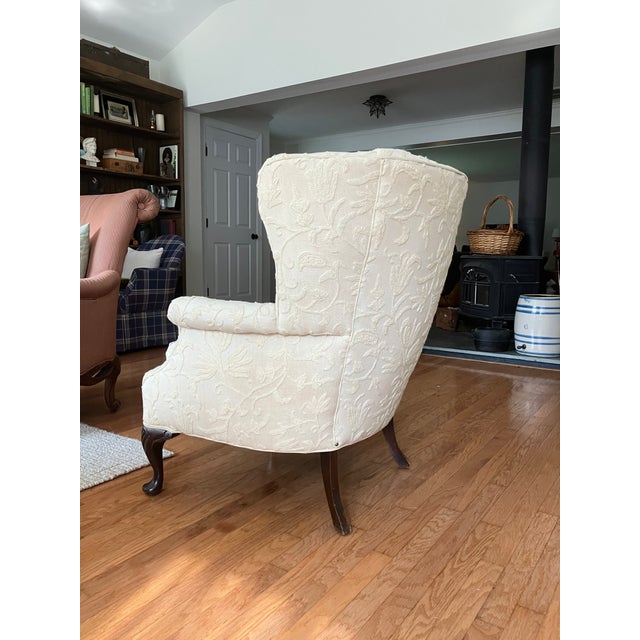 Mid 20th Century Queen Anne Crewel Embroidered Wingback Armchair For Sale - Image 5 of 9