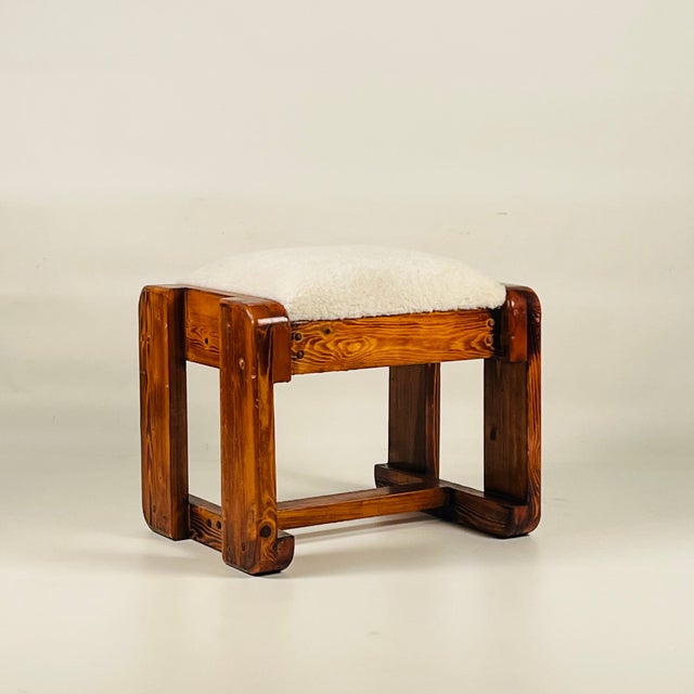 Pair of Late 20th Century Pine Stools With Shearling Upholstery For Sale - Image 9 of 11