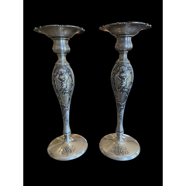 Art Nouveau Sterling Candle Holders Pair For Sale - Image 13 of 14