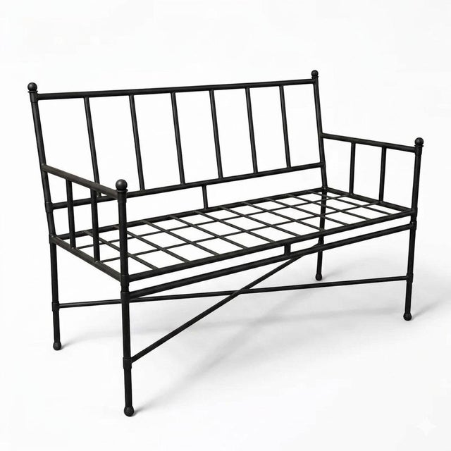 Neoclassical Turkish Powder-Coated Iron Settee With Custom Tailored Cushions For Sale - Image 4 of 9