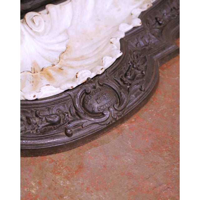 19th Century French Napoleon III Cast Iron Hall Tree With Mirror Signed Corneau For Sale In Dallas - Image 6 of 12