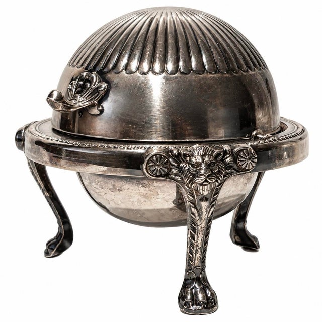 F.B. Rogers Silver Co. Vintage f.b. Rogers Silver Caviar Dome Dish Lion Paw Feet Ornate For Sale - Image 4 of 10