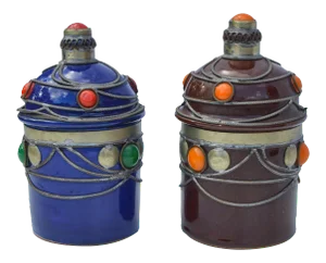 Moroccan Ceramic Jars W/ Inlay, S/2