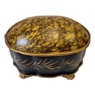 Vintage Large Hand Painted "Tortoise" Shell Lidded Jewelry Box by Castilian Imports For Sale