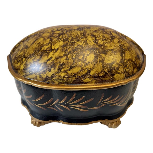 Vintage Large Hand Painted "Tortoise" Shell Lidded Jewelry Box by Castilian Imports For Sale