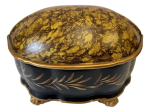 Vintage Large Hand Painted "Tortoise" Shell Lidded Jewelry Box by Castilian Imports
