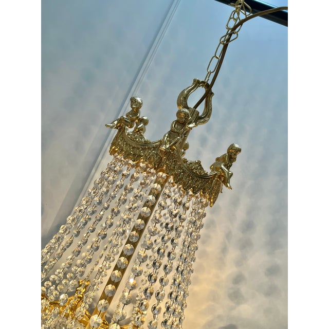 Large Putti Angels Crystal Chandelier with Gold Leaf, 1970s For Sale - Image 4 of 9