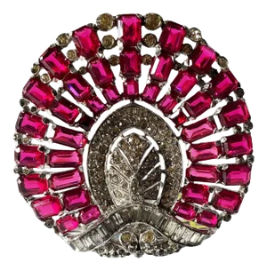 Peacock Ruby and Diamond Rhinestone Art Deco Shoe Clip/Brooch