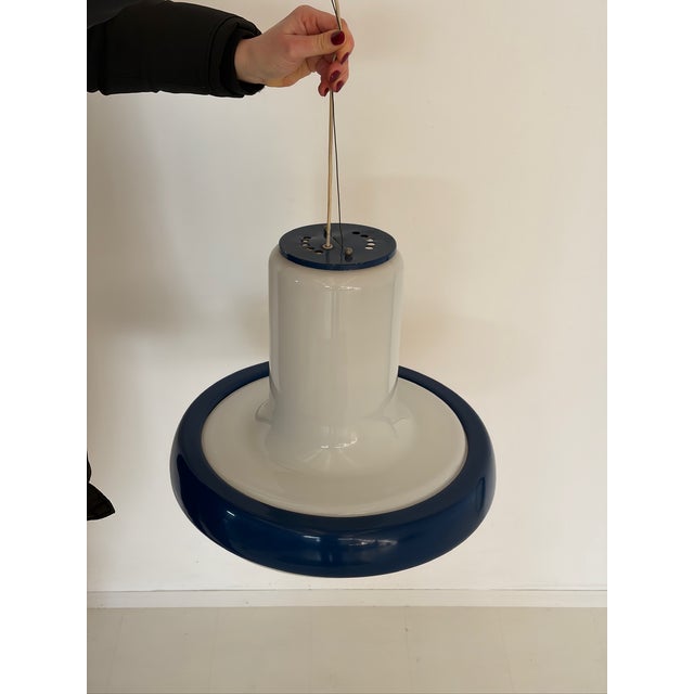 White and Blue Glass Chandelier, 1970s, in Flawless conditions. Designed 1970 to 1979 Up to 250V (Europe/UK Standard).The...