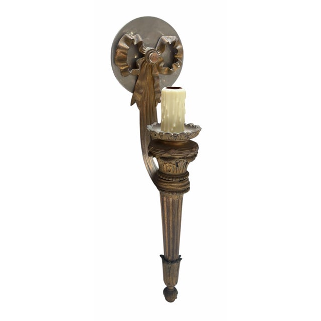 French Antique Gilt Bronze Torchere Wall Light Sconces - a Pair For Sale - Image 3 of 6