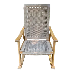 Hans Wegner Style Mid-Century Rope Rocking Chair Mid 20th Century