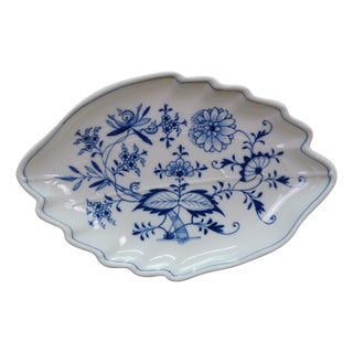 Antique German Meissen Blue Onion Scalloped Leaf Serving Plate Platter Dish 10" For Sale