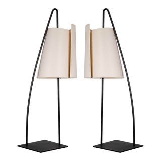 Pair of Adjustable Italiana Luce Black Rod Table Lamps For Sale