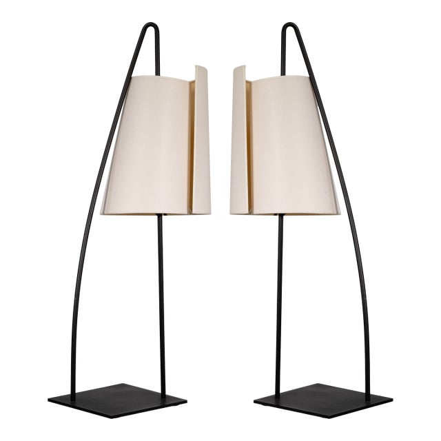 Pair of Adjustable Italiana Luce Black Rod Table Lamps For Sale