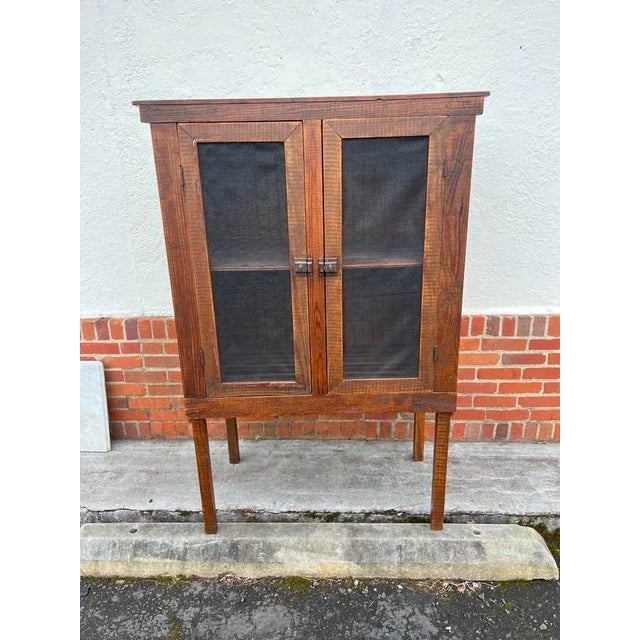 Antique Antique Arts & Crafts Mission Oak Wood Pie Safe Cupboard on Legs For Sale - Image 4 of 13