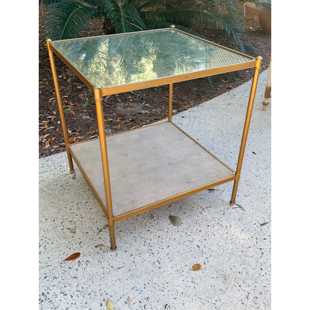 Lillian August Lillian August 'Anton' Aged Brass and Shagreen Side Table For Sale - Image 4 of 14