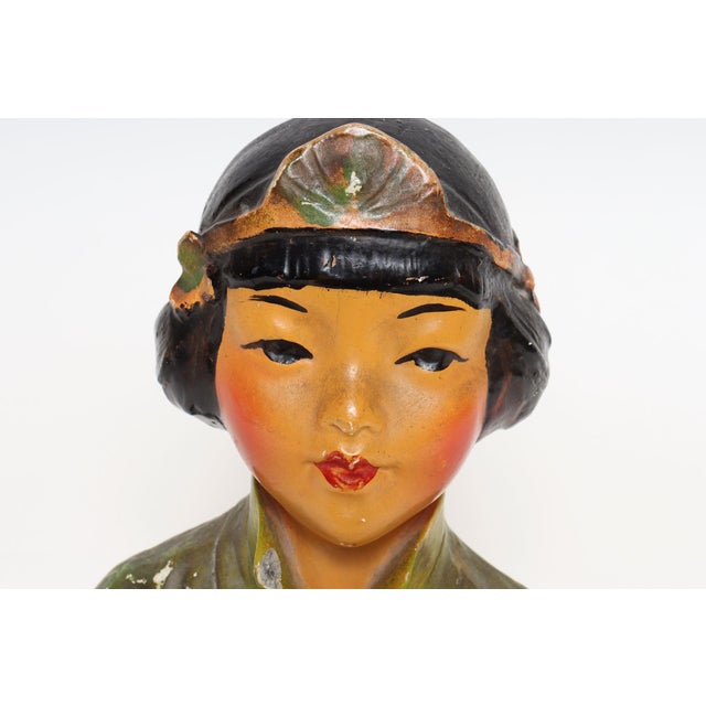 Paint Vintage Chinoiserie Asian Chalkware Bust of a Woman After Esther Anna Hunt For Sale - Image 7 of 15