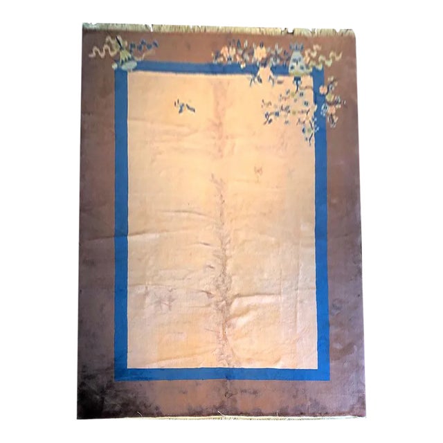 1930s Vintage Tan & Purplish Mauve Art Deco Chinese Rug For Sale