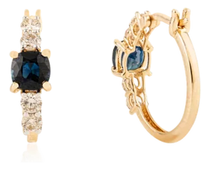 1.48 Ct Blue Sapphire & Diamond Huggie Hoop Earrings Gift in 14k Yellow Gold- A Pair