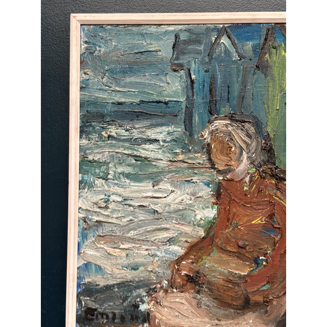 Mid-Century Modern Einar Emland, Figure by the Harbor, 1950s, Oil Painting on Canvas, Framed For Sale - Image 3 of 18