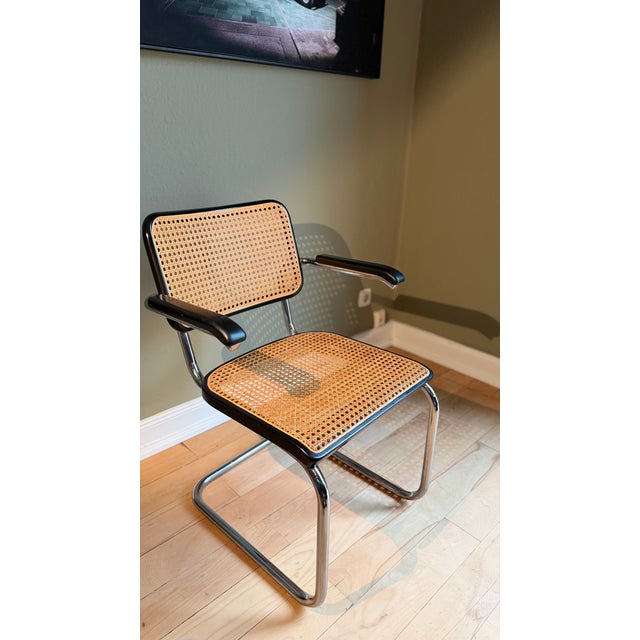 Rattan B35 Cantilever Chair and B64 Viennese Wicker Armchair by Marcel Breuer for Thonet, Set of 2 For Sale - Image 18 of 18