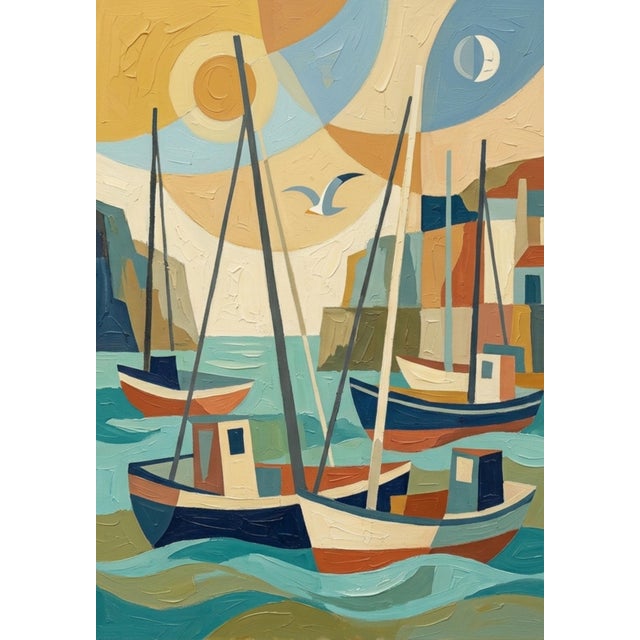 Not Yet Made - Made To Order Colorful Harbor Boats Painting, Coastal Abstract Art Print, 36″ × 24″ For Sale - Image 5 of 7