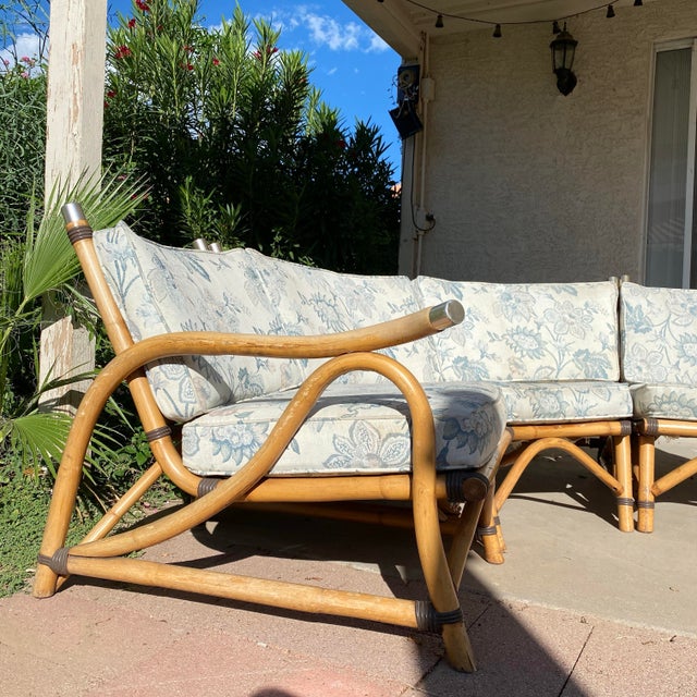 Wood Vintage Outdoor Paul Frank Style Bamboo Ratan Sectional For Sale - Image 7 of 9