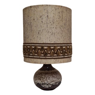 Vintage Fat Lava Ceramic Table Lamp with Fabric Shade from Pan, 1970s For Sale