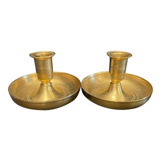 Virginia Metalcrafters for Colonial Williamsburg Brass Brighton Bun Campaign Candlesticks For Sale