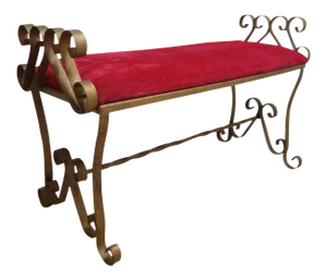 Antique Gold Gilt Metal Scroll Bench
