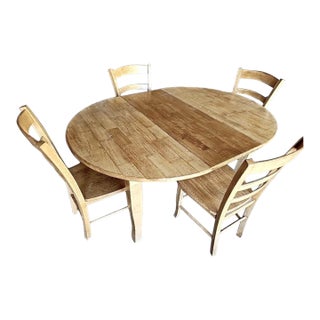 Vintage Amish Style Expandable Rustic Farmhouse Kitchen Table and 4 Ladderback Chairs For Sale