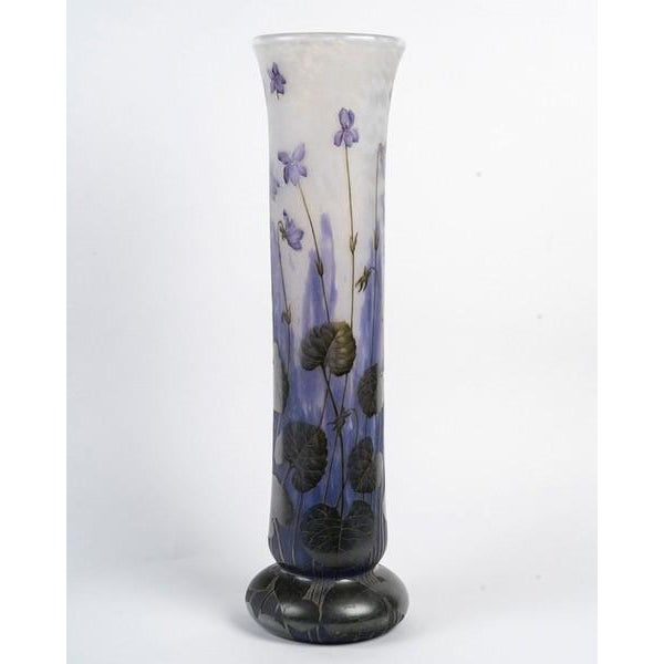 1900 - 1909 Large Roll Vase Violets by Jean Daum for Daum, 1905 For Sale - Image 5 of 5