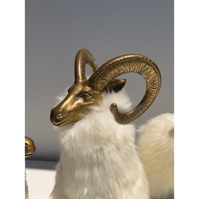Claude Lalanne 1970s Set of Brass and Fur Mountain Sheep Ram Sculptures - Set of 3 For Sale - Image 4 of 12