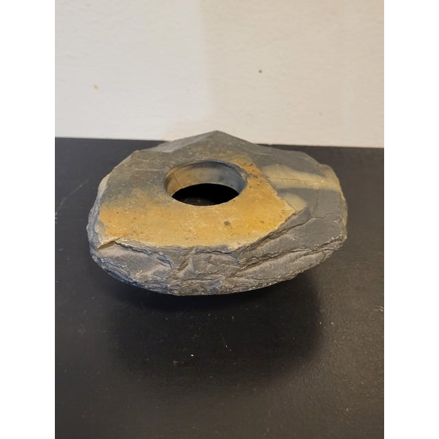 Resin Ikebana the resembles slate stone set upon a base. Includes a receptacle to hold water and a flower frog (kenzan)...