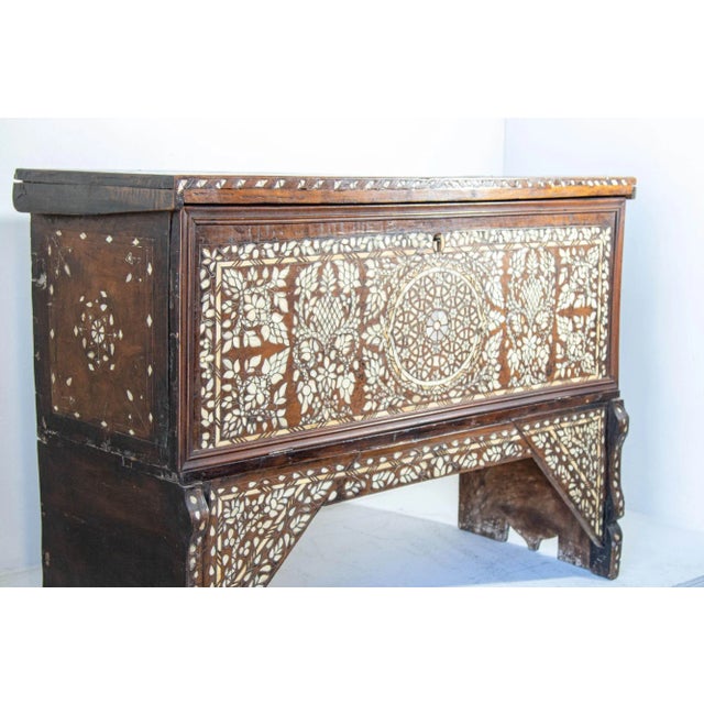 Antique Middle Eastern Mother of Pearl Inlay Dowry Trunk 19th C. For Sale - Image 11 of 12