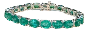 22 Carat Natural Emerald Cocktail Tennis Bracelet 14 Karat White Gold 7"
